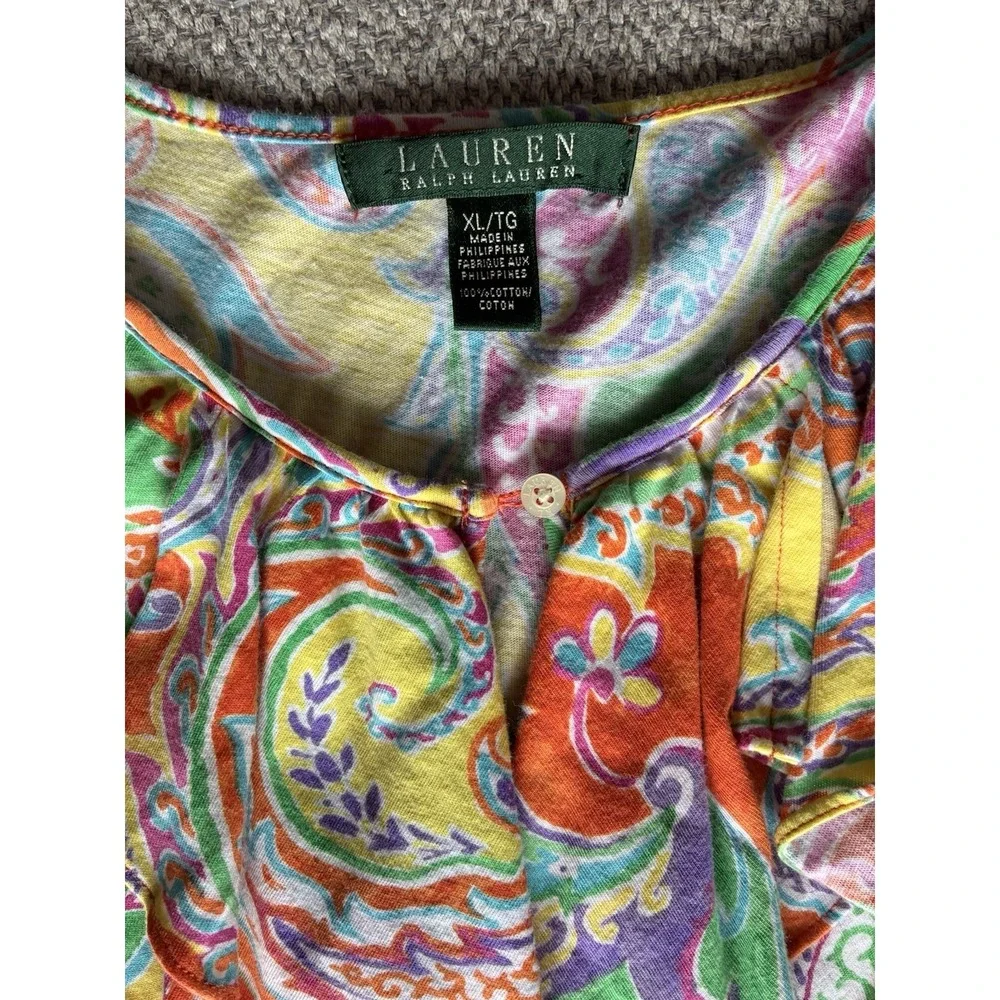 Lauren Ralph Lauren XL Paisley Ruffle Sleeveless Blouse Colorful Cotton Top - Picture 11 of 11